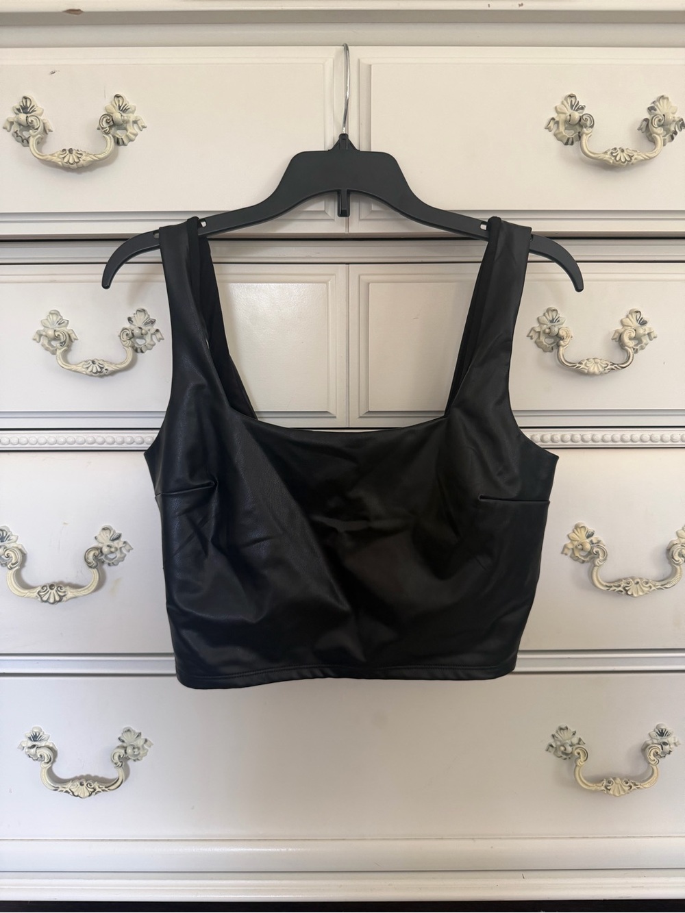 Black Faux Leather Cropped Tank Top